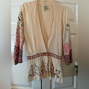 Sahalie Boho Floral Embroidered Cardigan Sz S Hippie Scandi Euro Fairy Valentine